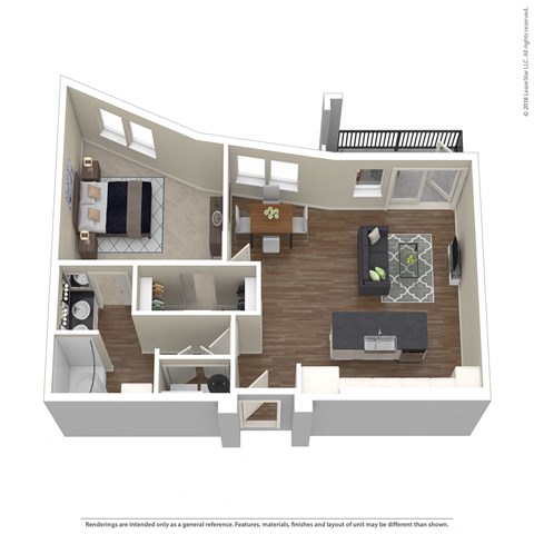 Floor plan for 1 bed, 1 bath, 871 sqft
